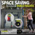 Detailed infographic showing the space saving feature of a JOOLA table tennis table.