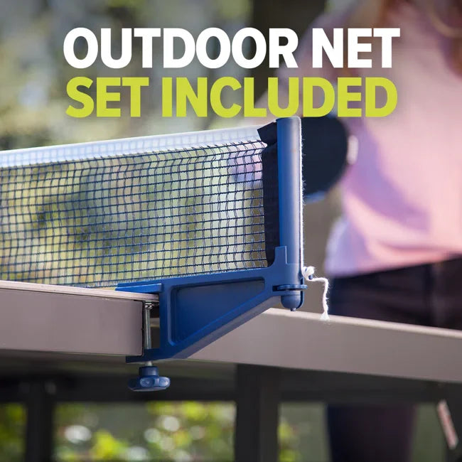 Close up image of the outdoor net set that's included in the JOOLA Nova Pro Plus Table Tennis Table.