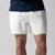 Close up image of a pair of JOOLA men's 2 in 1 shorts, white.