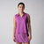 Gray background, image of a female model wearing a JOOLA women's club sleeveless polo, passion purple.