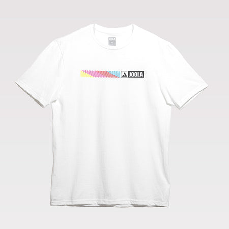 White background, product image of a white JOOLA Men’s Pro IV Branded Lockup Short Sleeve Graphic Tee.