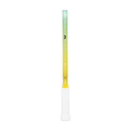 Gradient-colored pickleball paddle racket handle with a brand logo on a white background.