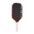 Pickleball paddle with black face, red border, and white handle on a white background