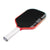 Red and black pickleball paddle on a white background