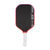 Pickleball paddle with black surface, red edges, and white handle on a white background