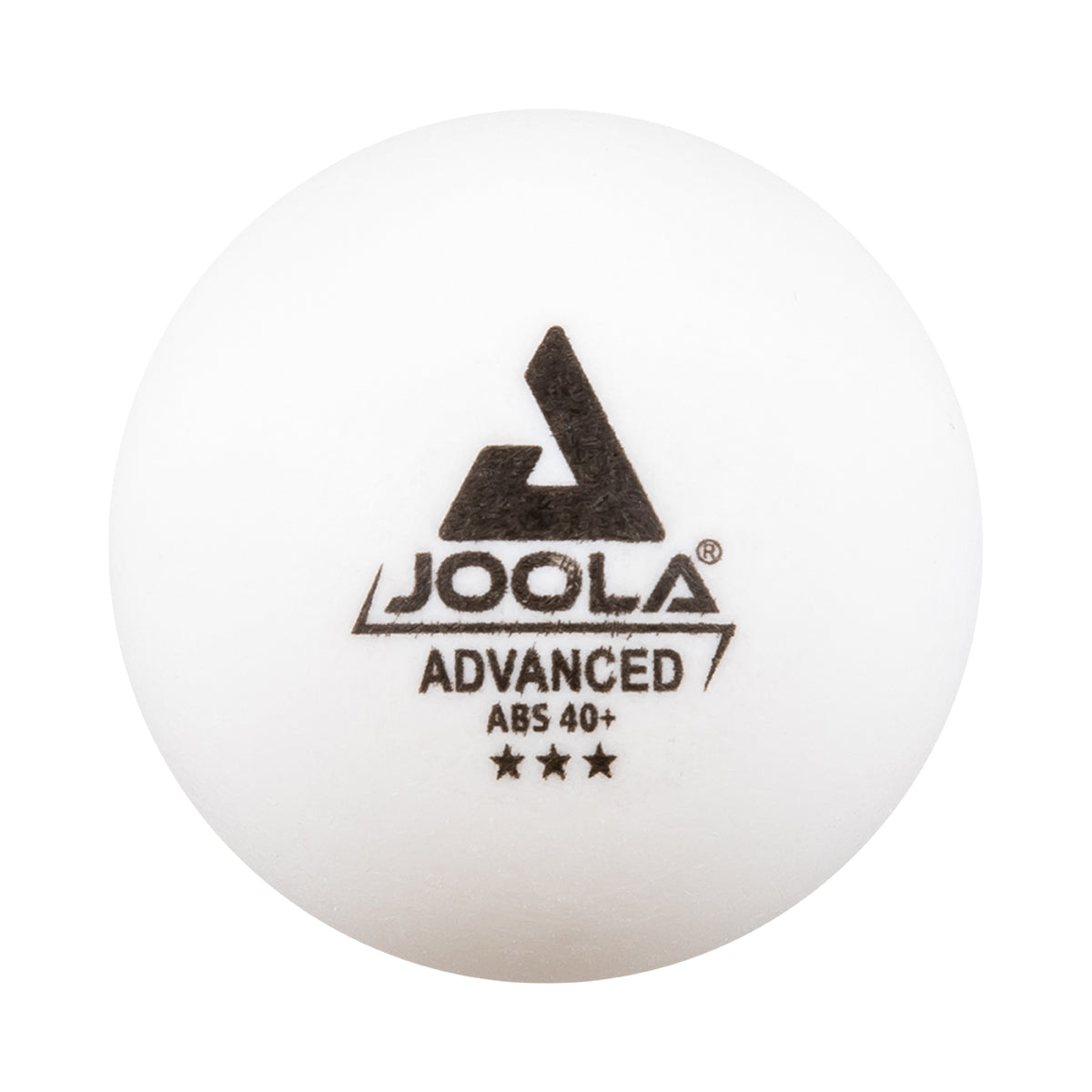 White background, product image of a white JOOLA Advanced ABS 40+ three star JOOLA Table tennis ball.