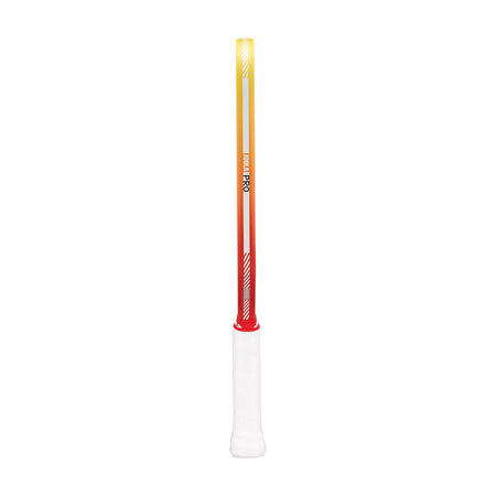 White background, JOOLA Pro IV pickleball paddle with edge guard gradient of yellow and orange.
