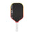 Pickleball paddle with black face, red border, and white handle on a white background