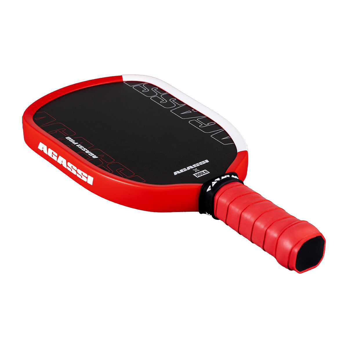 White background, miniature Agassi Pro Pickleball paddle collectors item.