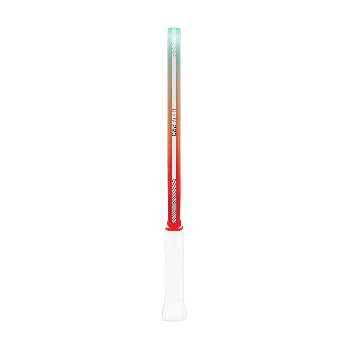 Gradient-colored JOOLA pickleball paddle edge guard with red at one end and blue at the other on a white background.