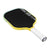 Yellow and black pickleball paddle on a white background.