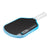 White background, image of the JOOLA Hyperion Pro V pickleball paddle, white handle, blue and white edge guard and black surface.