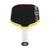 Yellow and black pickleball paddle with a white handle on a white background.