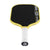 Pickleball paddle with black face and yellow rim on a white background