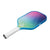 White background, image of a JOOLA Aurora Pickleball paddle. White handle and colorful paddle face.