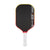 Pickleball paddle with black face, red rim, and white handle on a white background