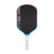 Pickleball paddle with black surface, pink rim, and white handle on a white background.