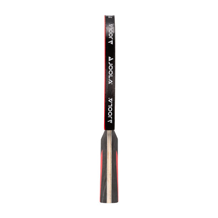 White background, side view of the JOOLA logo on the side of a JOOLA Carbon Table Tennis racket.
