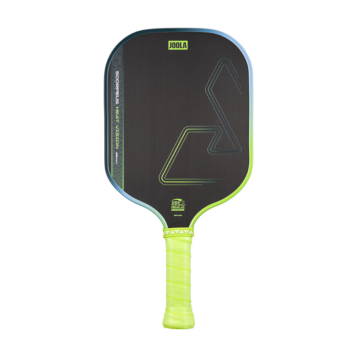 White background photo image of the Scorpeus Heat Vision pickleball paddle.