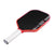 Pickleball paddle with red frame and black surface on a white background