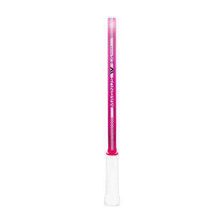 White and pink pickleball paddle on a white background.