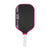 Pickleball paddle with black surface, pink rim, and white handle on a white background
