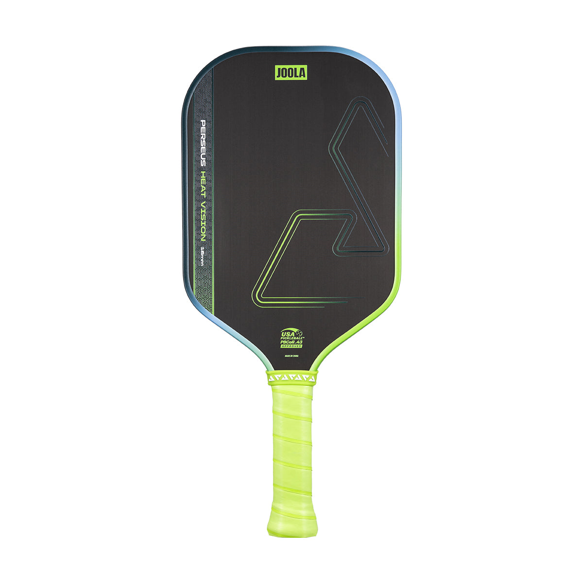 White background photo, image of the Perseus Heat Vision pickleball paddle.
