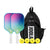 White background, product image of the JOOLA Aurora Pickleball Pack, shown two JOOLA Aurora Perseus Pickleball Paddles, a Sling bag and four JOOLA pickleballs.