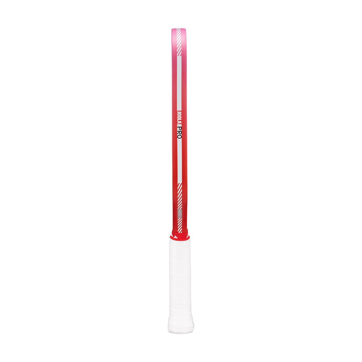 Red and white pickleball paddle edge guard on a white background