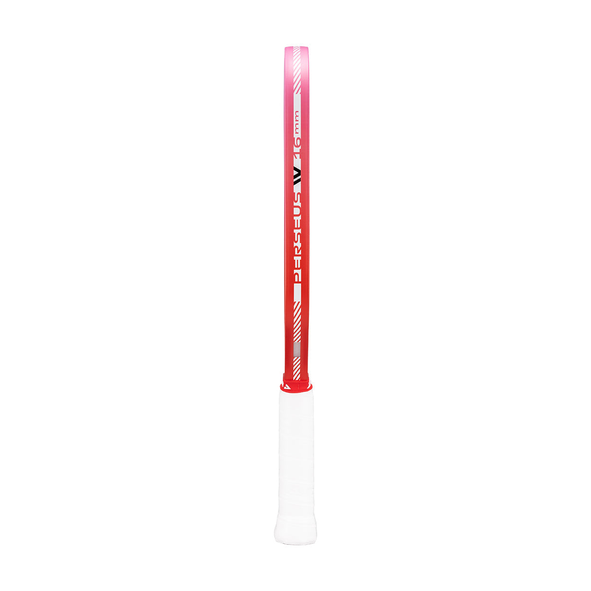 Red and white pickleball paddle edge guard on a white background