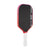 Pickleball paddle with black surface, red edges, and white handle on a white background