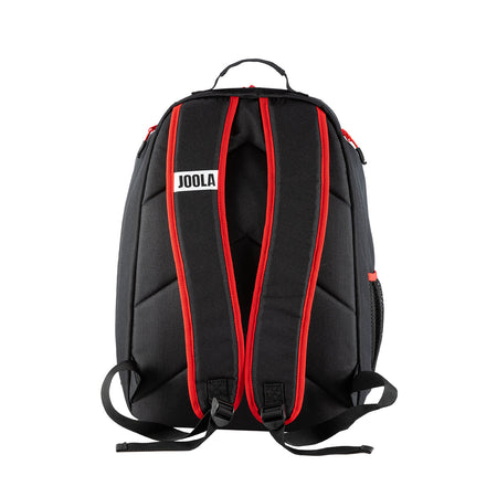 White background, product image showing the JOOLA word mark logo and back straps for the Agassi x JOOLA Vision II backpack.