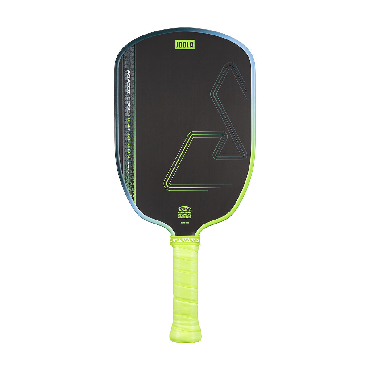 White background, image of the JOOLA Agassi Edge Heat Vision pickleball paddle.