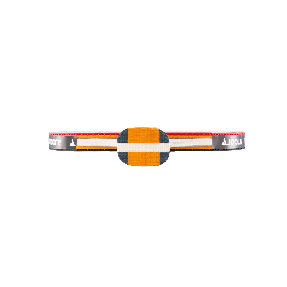 Multi colored bottom of the JOOLA Carbon Control Table Tennis racket.