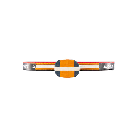 Multi colored bottom of the JOOLA Carbon Control Table Tennis racket.
