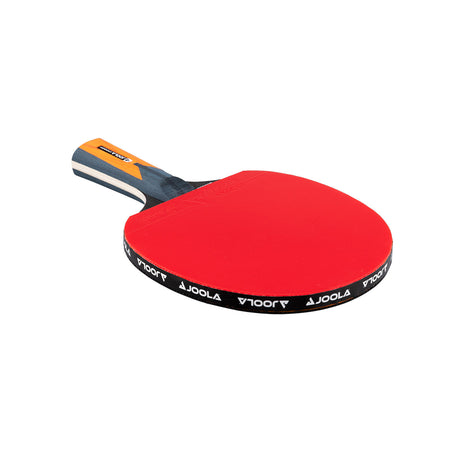 Red table tennis paddle with black handle and JOOLA branding on a white background.