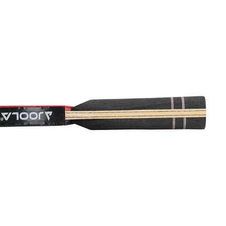 White background, close up image of the handle on the JOOLA Infinity Z Carbon Table Tennis Racket.