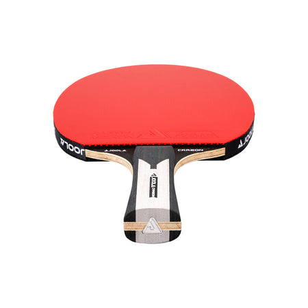 White background, JOOLA Carbon X Table Tennis Racket with a red surface.