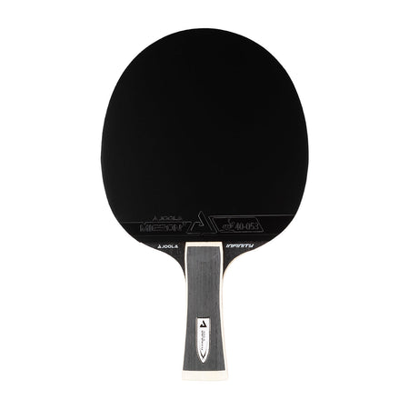 White background, JOOLA table tennis racket with a black surface.