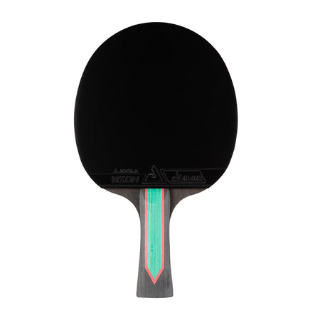 White background, JOOLA Red Carbon CTR table tennis racket with a black surface.
