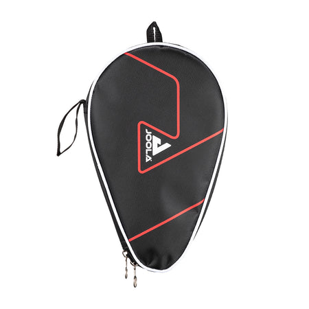 Black, red and white table tennis racket bag.