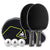 Two JOOLA table tennis rackets with a paddle cover and three balls on a white background.