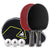 Two JOOLA table tennis rackets with a paddle cover and three balls on a white background.