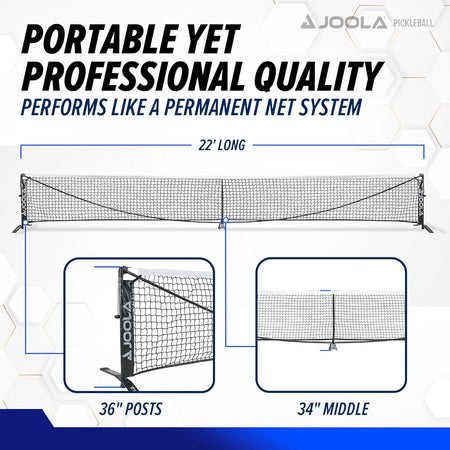 JOOLA pickleball infographic showing the length and height specifications of a JOOLA pickleball net.