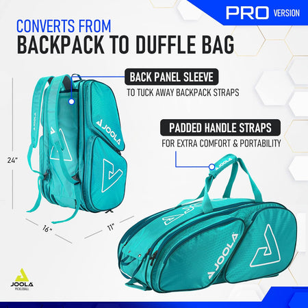 JOOLA Inforgraphic shows the specs for a JOOLA Pro pickleball bag.