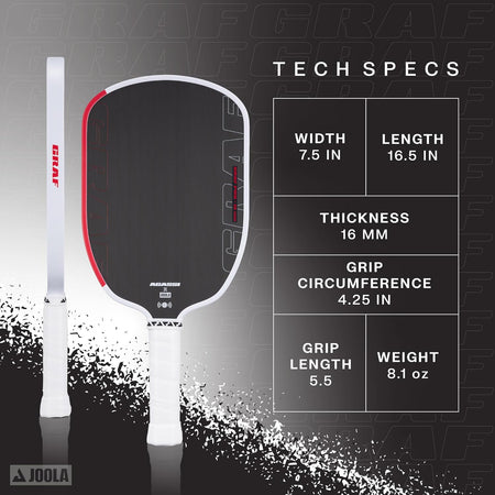 Inforgraphic showing the Tech Specs for the Graf Pro Pickleball paddle.