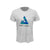 White Background Image: White Background Image: The front of the white JOOLA x BRITTO tee shirt. Large JOOLA logo in the middle of the shirt in blue and turquoise BRITTO design. 