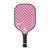 White background, product image of a JOOLA Beacon Pickleball Paddle, the paddle has a black handle and the signature of Simone Jardim on the paddle's pink with polkadots paddle-face. 