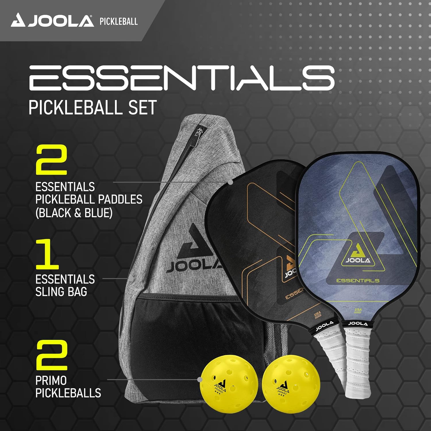 IG Image showing the ful contents of the JOOLA Essentials Pickleball Set.