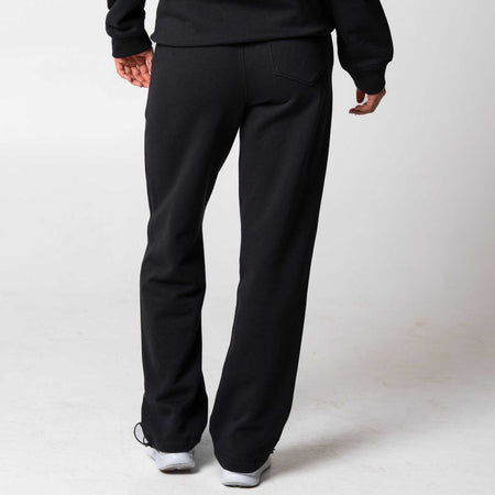 Gray background, image showing the back of a pair of JOOLA Fleece Pants, black.